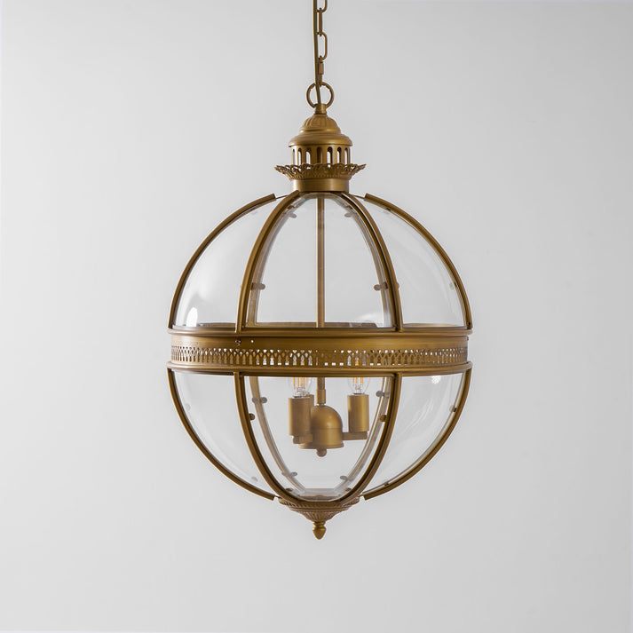 Vintage Brass Globe Lantern Pendant Light Studio Product Shot