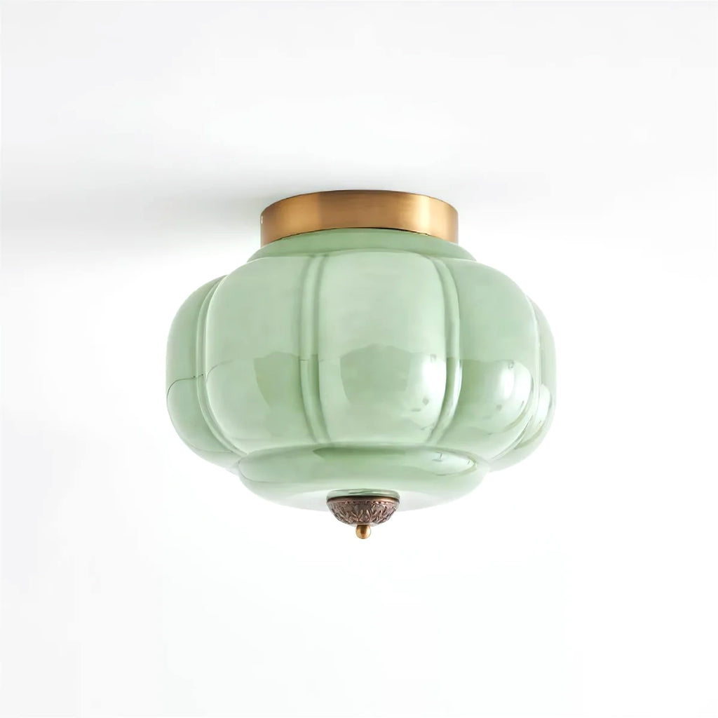 Art Déco Celadon-Deckenlampe mit Rippenstruktur