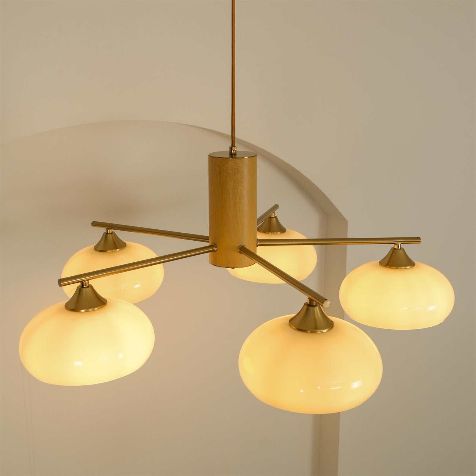 Close Up View of Glowing Cream Glass Mushroom Shade