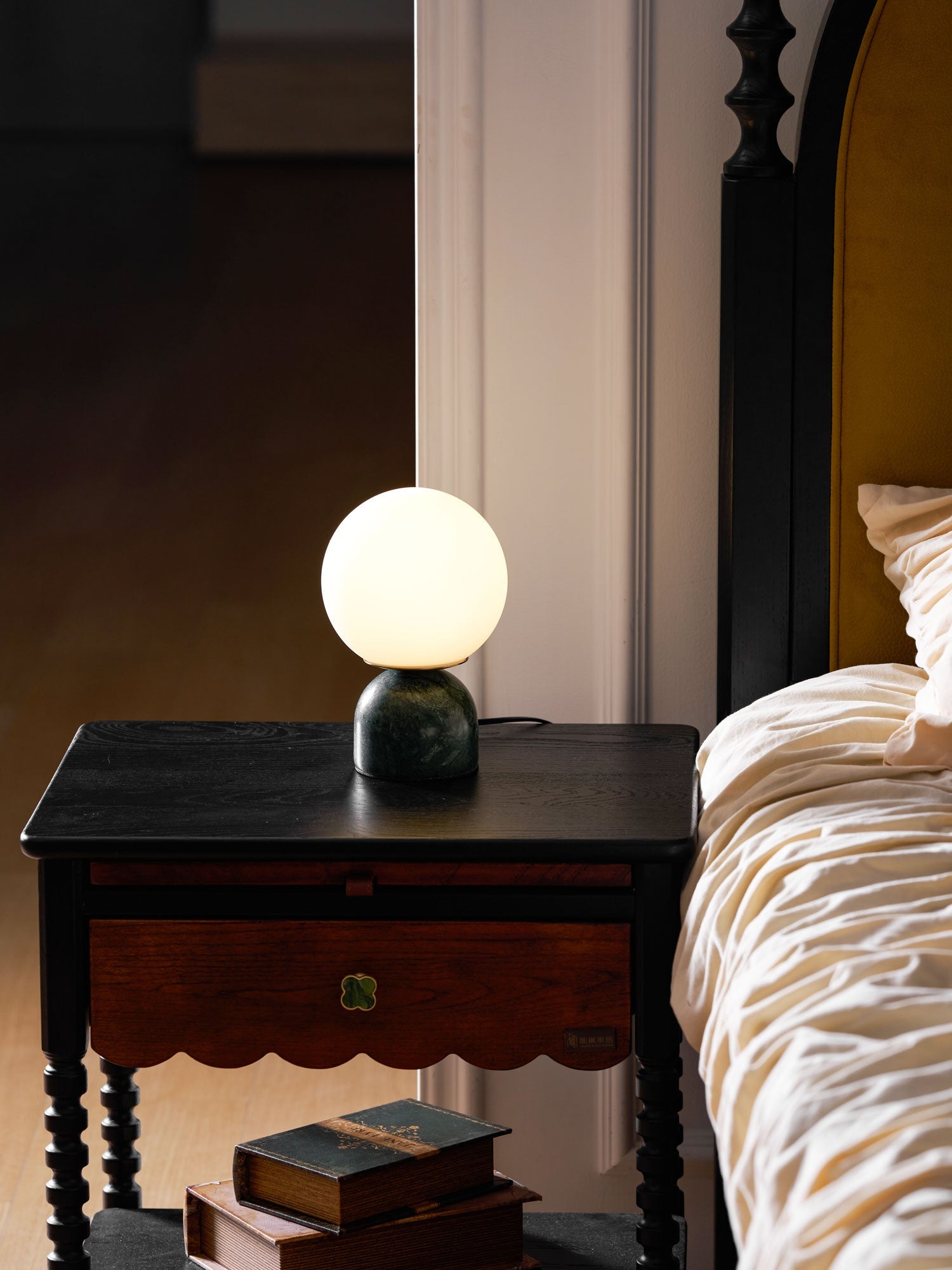 Marble Globe Bedside Table Lamp Over Nightstand