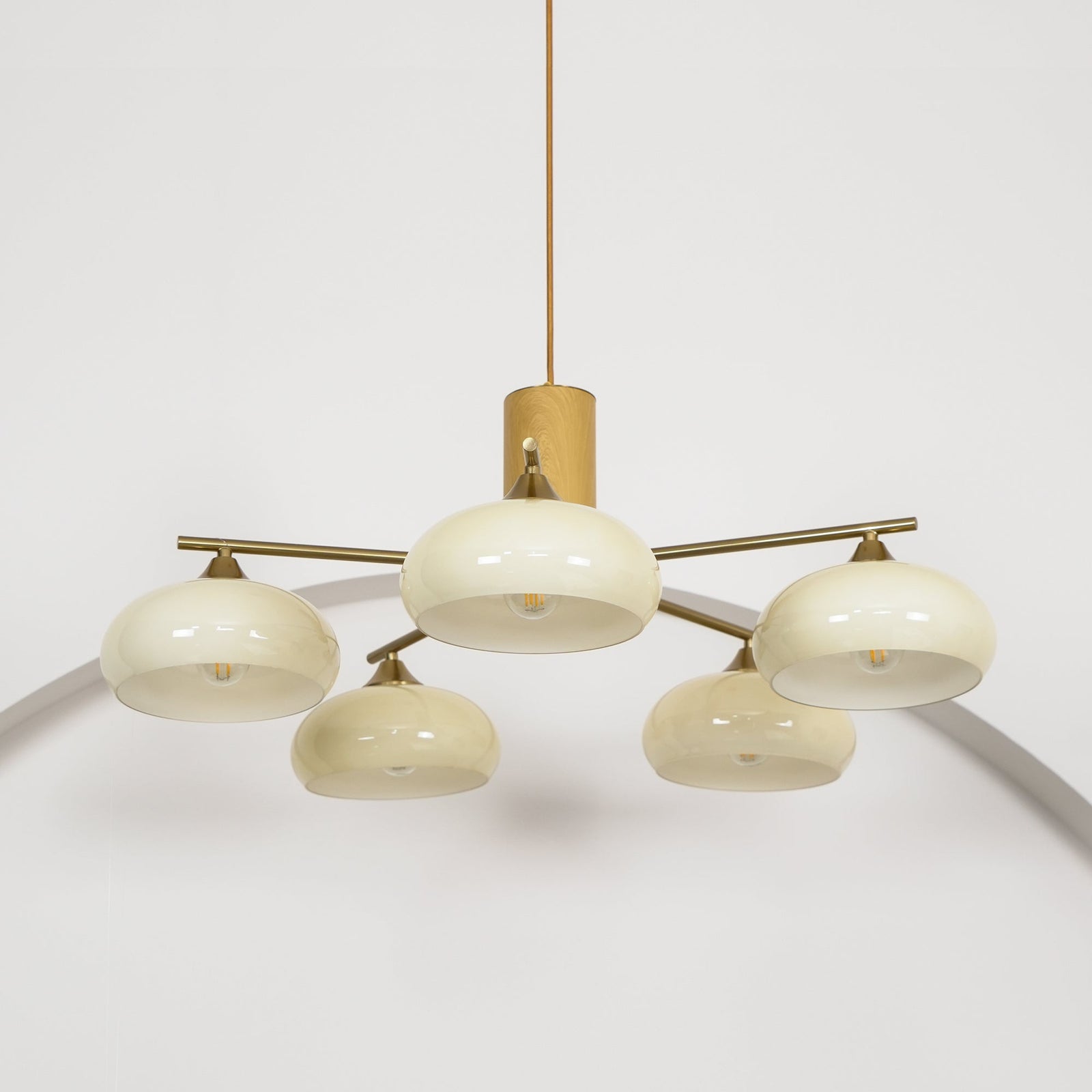5 Light Wood Mushroom Pendant Chandelier Studio Product Shot