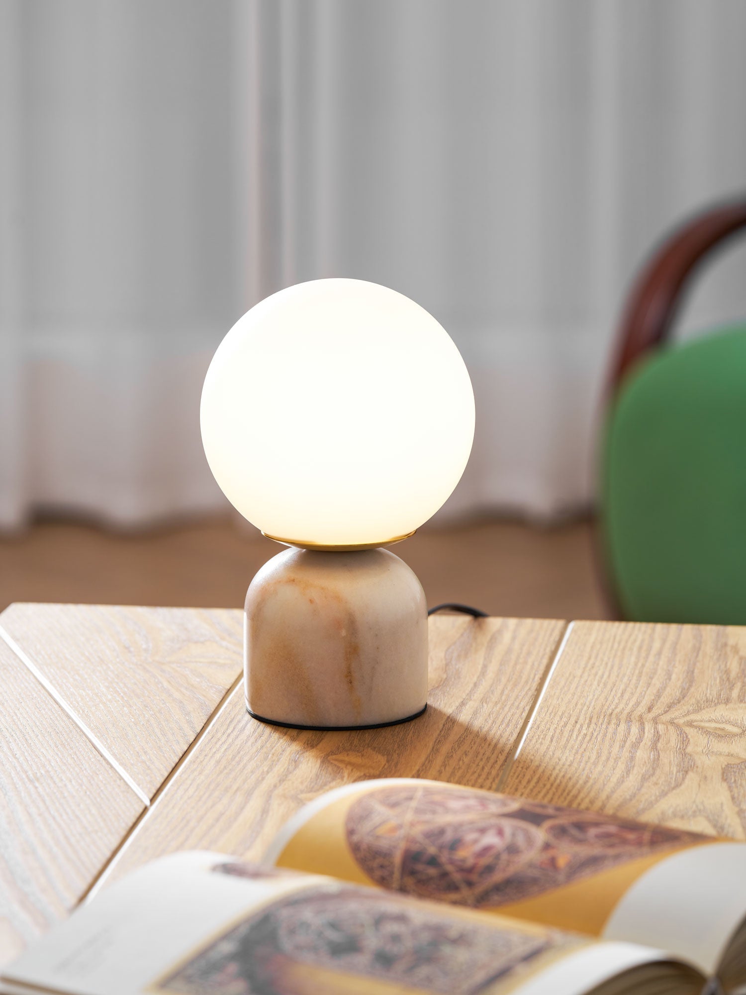 Marble Globe Bedside Table Lamp Over Nightstand
