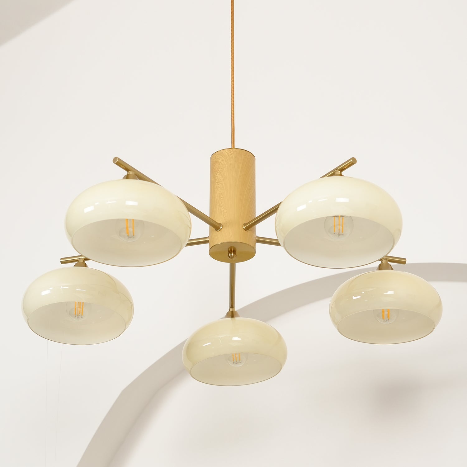 Modern Wood Glass Mushroom Chandelier Studio Display
