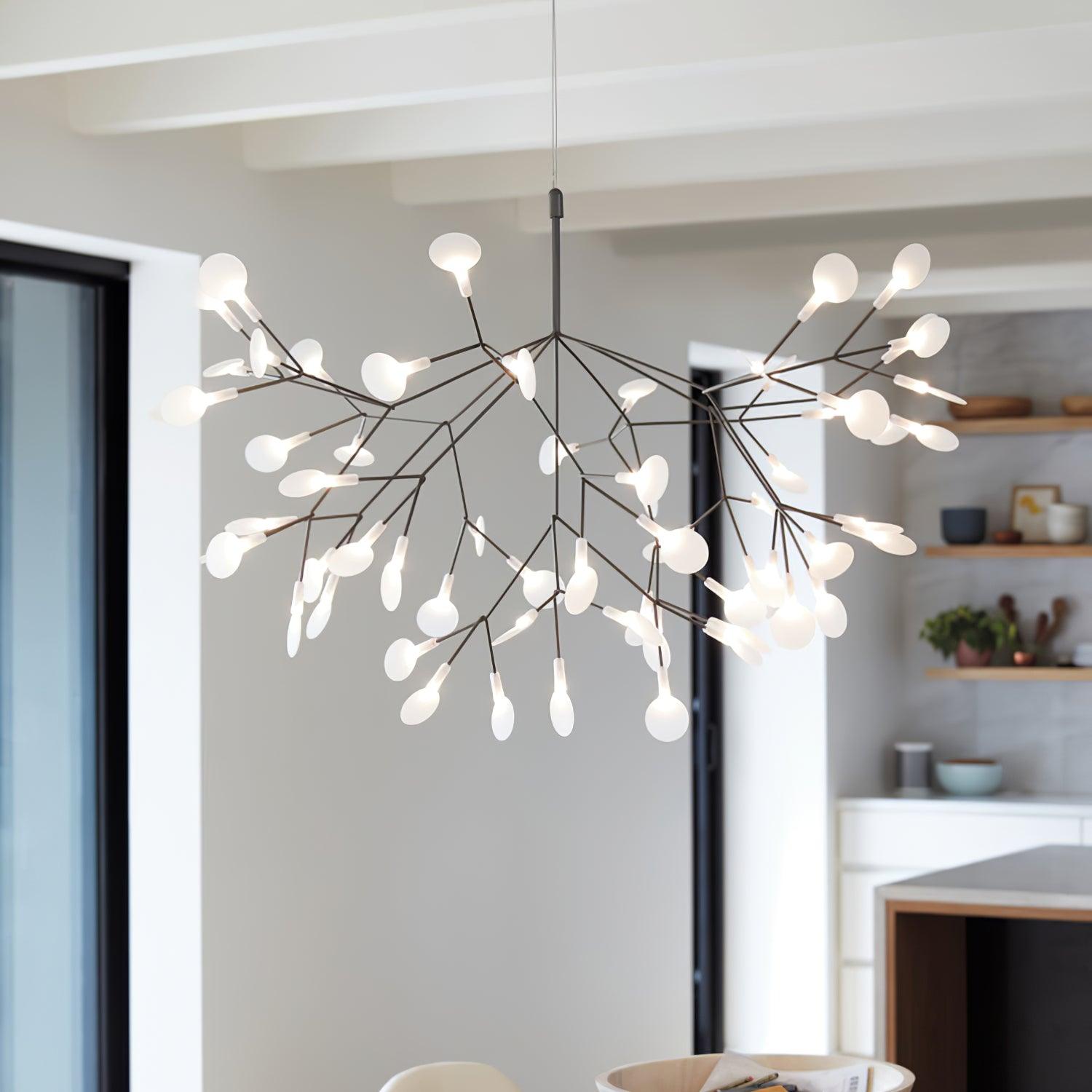 Modern Branching Leaf Chandelier Over Kitchen Island