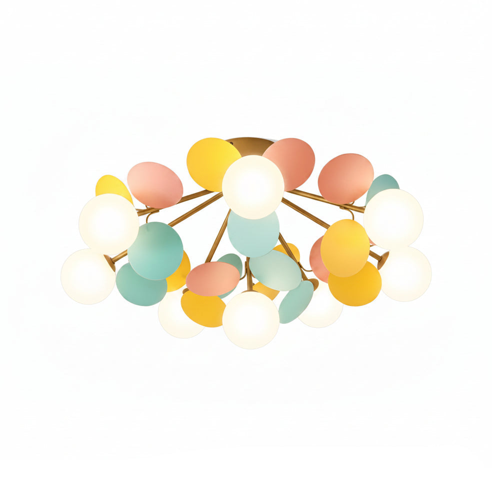 Modern Colorful Petal Globe Glass Flush Mount Ceiling Light on Pure White Background