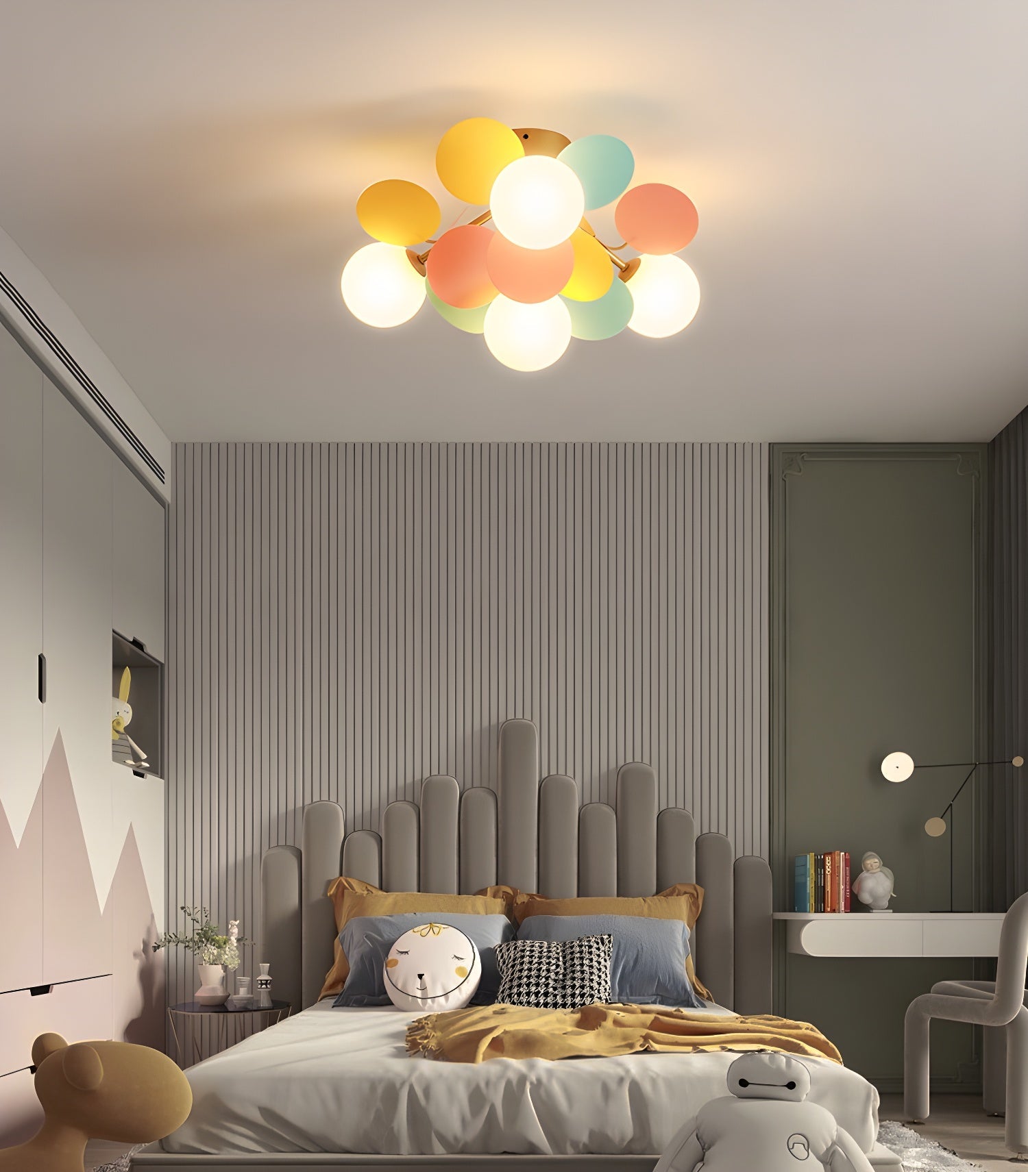Colorful Petal Globe Glass Ceiling Light Over Kids Bedroom Bed