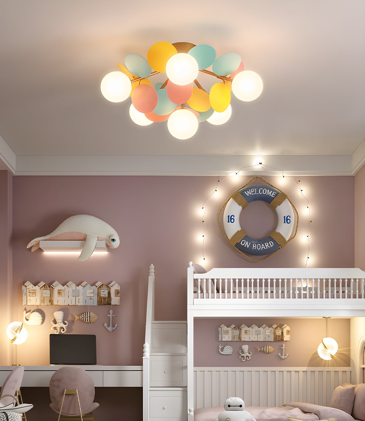 Playful Colorful Petal Ceiling Light Over Kids Bedroom