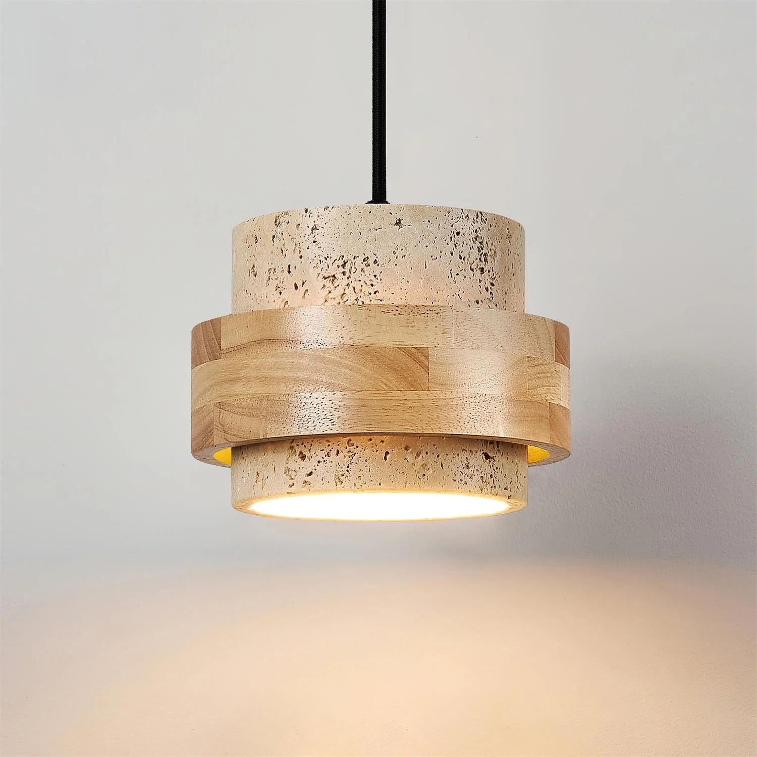 Travertine Wood Band Pendant Lamp