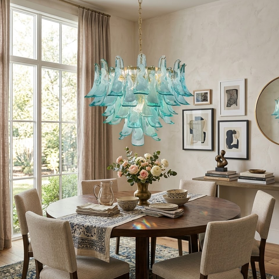 Aqua Glass Petal Chandelier
