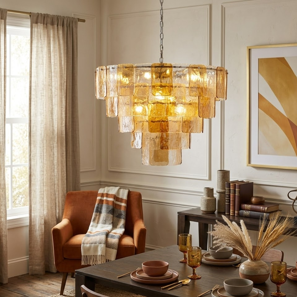 Rectangular Tile Tiered Chandelier