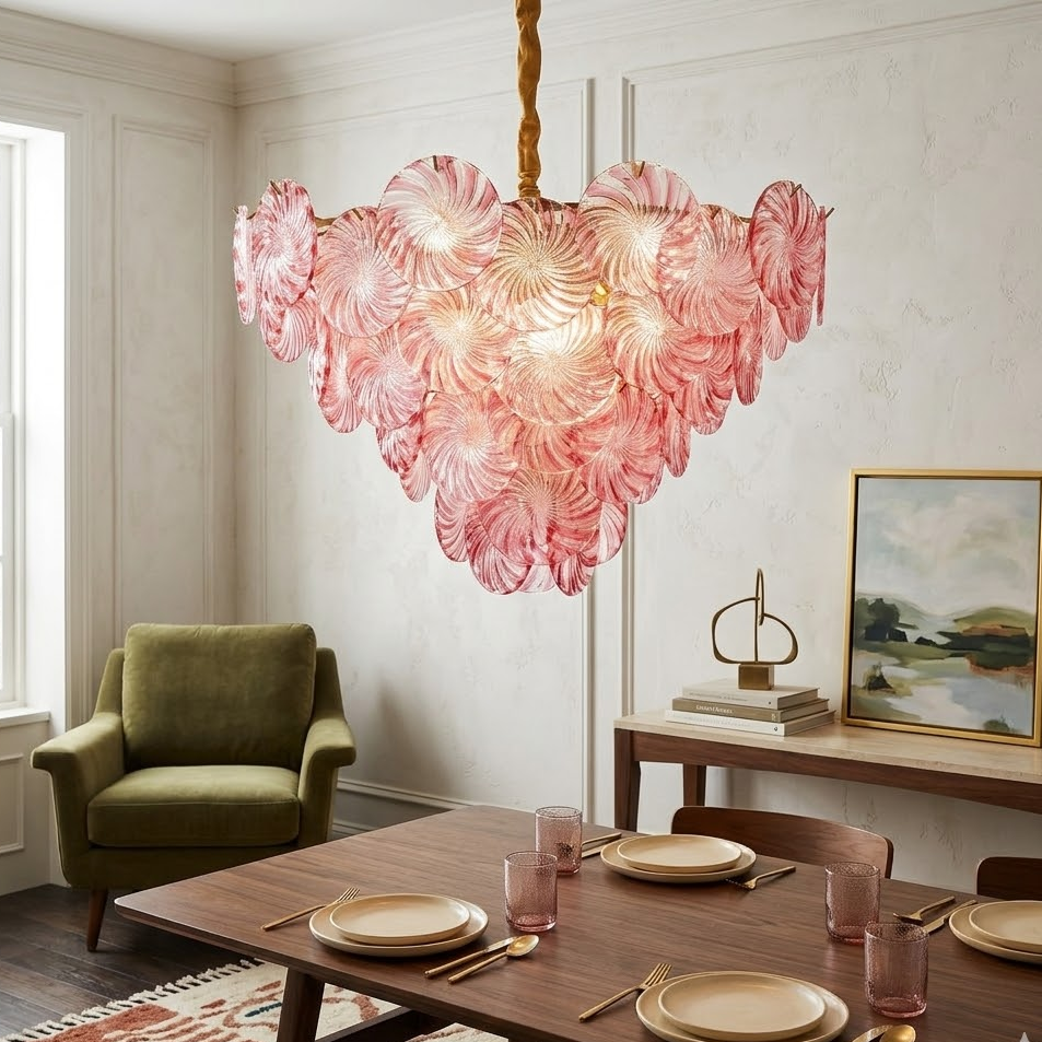 Pink Swirl Glass Disc Chandelier