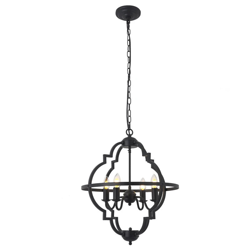 Modern Black Clover Cage Candle Chandelier on Pure White Background