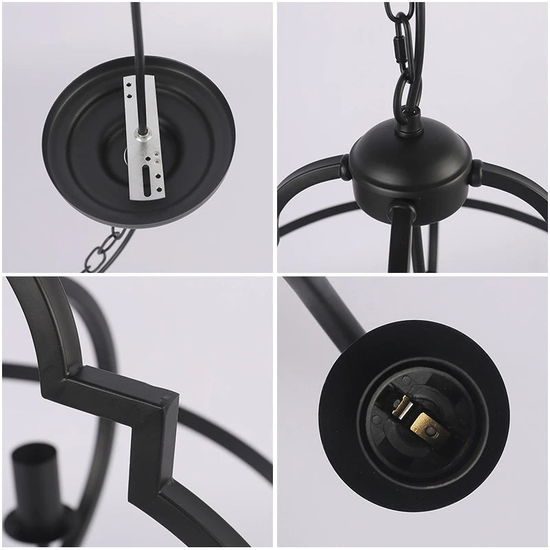 Detail Collage View of Black Clover Cage Chandelier Components