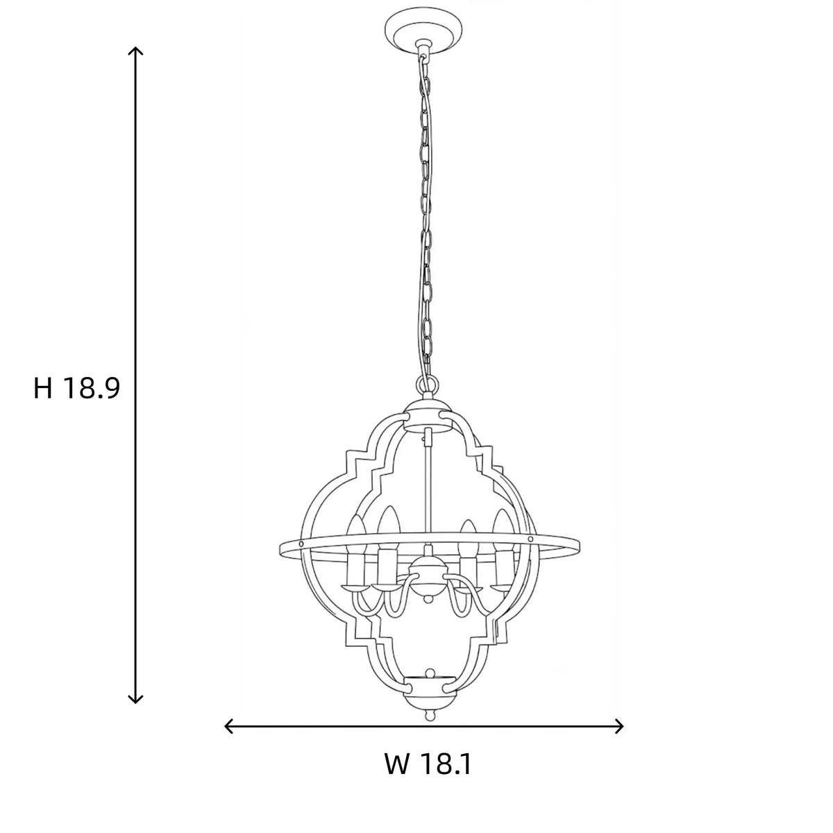 Modern Black Clover Cage Candle Chandelier Line Art Dimension Diagram