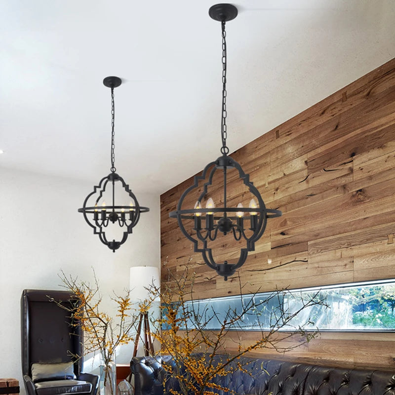 Pair of Black Clover Cage Chandelier Lights Studio Display