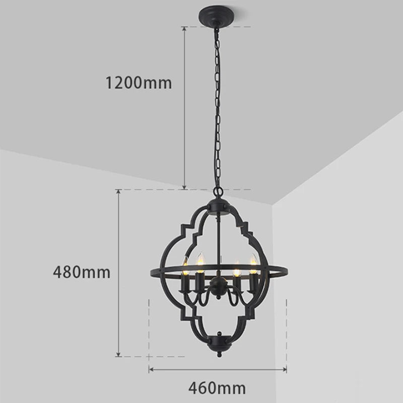 Black Clover Cage Chandelier 3D Dimension Spec Sheet