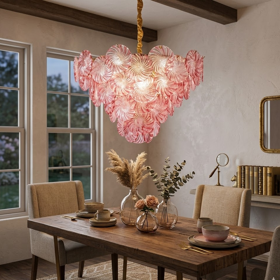 Pink Swirl Glass Disc Chandelier