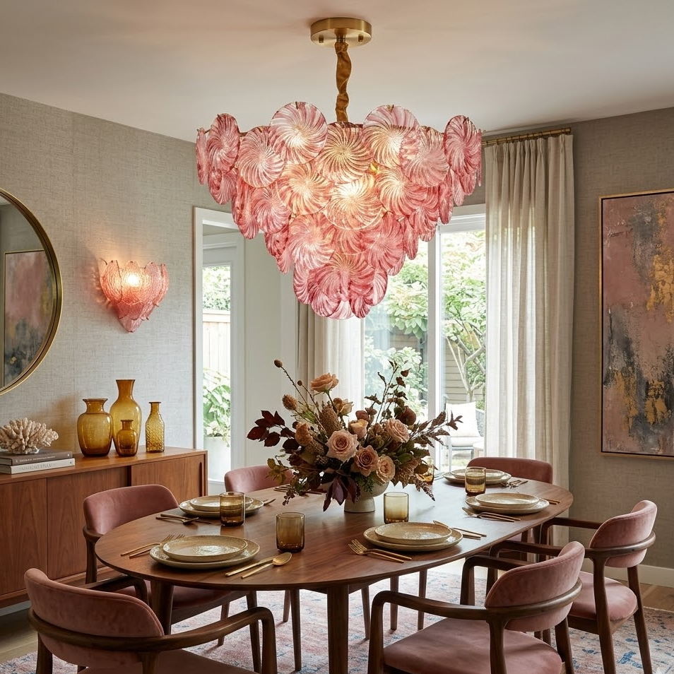 Pink Swirl Glass Disc Chandelier