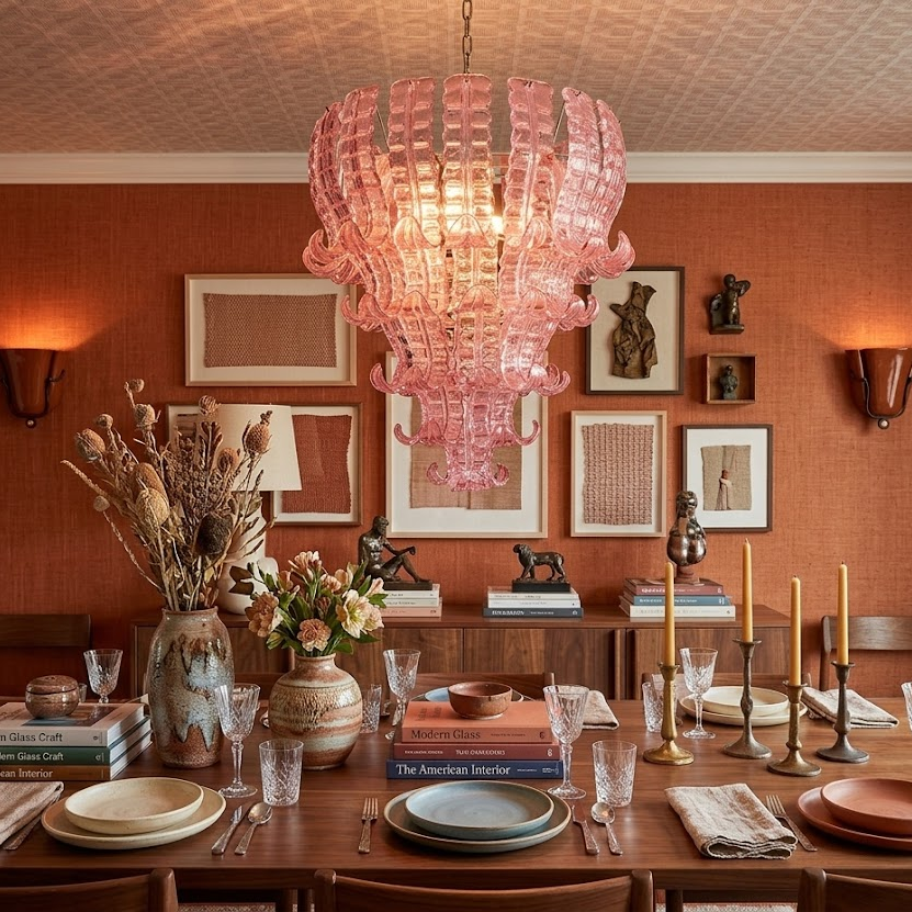Pink Ribbon Glass Tiered Chandelier