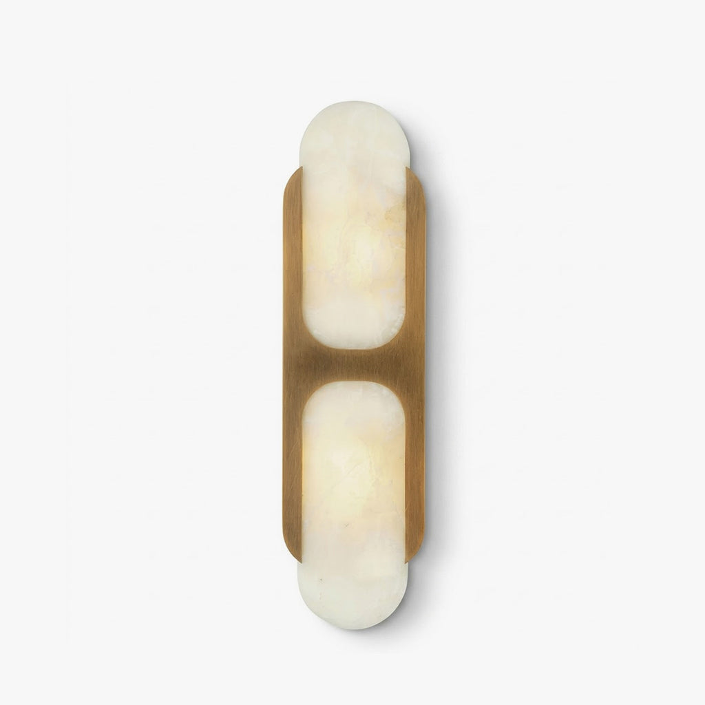 Unlit Capsule alabaster wall sconce brass fixture veined natural alabaster white background