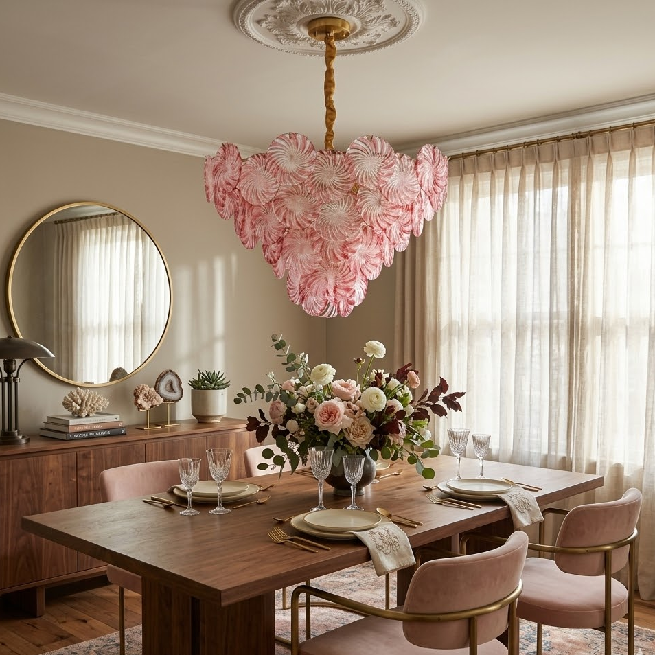 Pink Swirl Glass Disc Chandelier