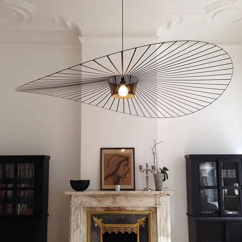 Modern Black Wire Brim Pendant Light in Classic Living Space