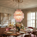 Pink Faceted Glass Prism Chandelier