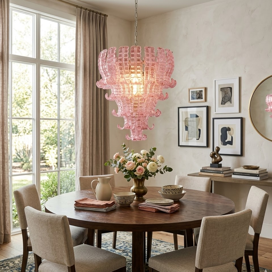Pink Ribbon Glass Tiered Chandelier