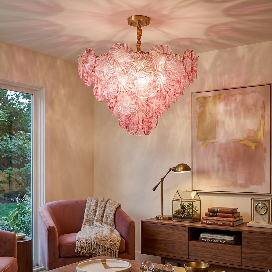 Pink Swirl Glass Disc Chandelier