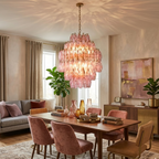 Pink Faceted Glass Prism Chandelier