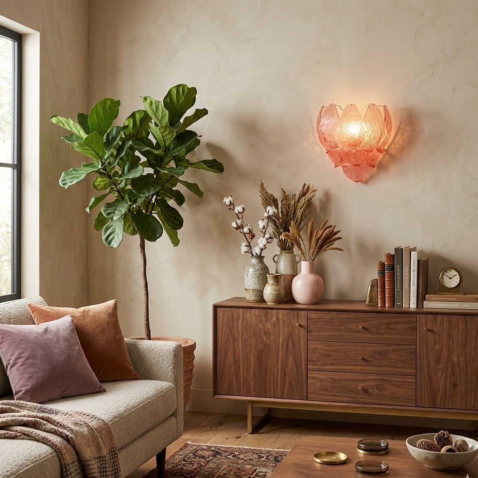 Pink Textured Glass Petal Sconce