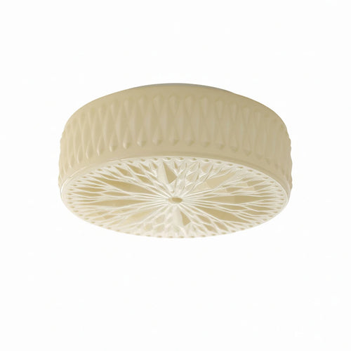 Mid Century Relief Pattern Flush Mount Ceiling Light on Pure White Background