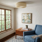 Mid Century Flush Mount Ceiling Light Over Living Room Armchair