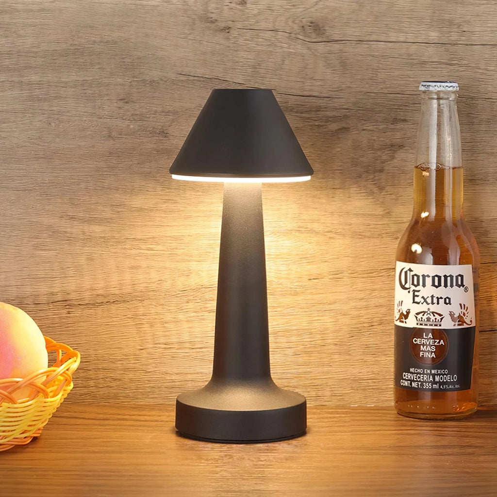 Illuminated Matte Black Cordless Touch Table Lamp in Warm Atmospheric Setting