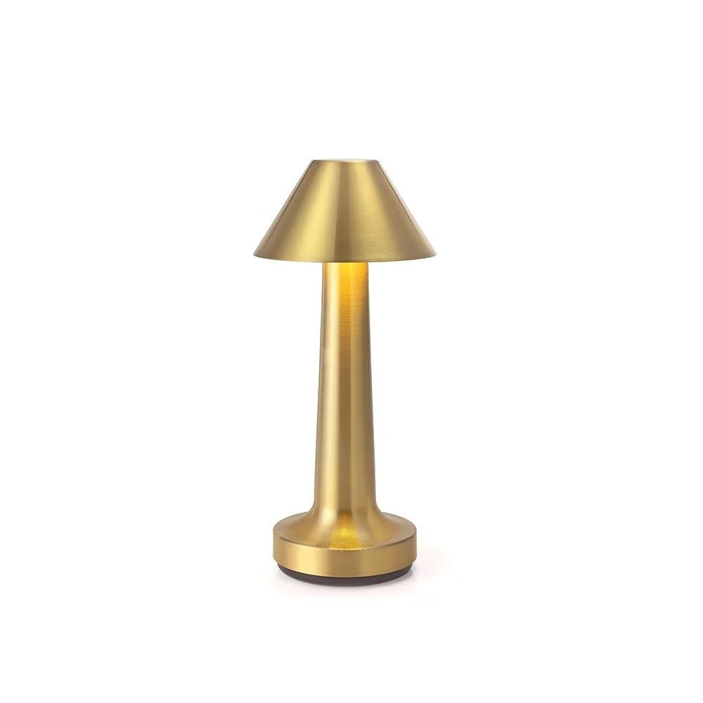 Modern Minimalist Portable Cordless Touch Table Lamp in Brushed Brass Finish on Pure White Background