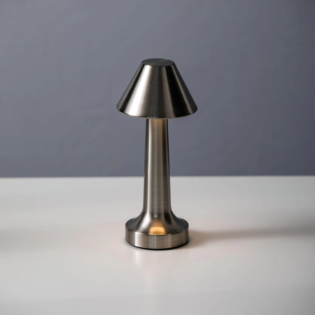 Gunmetal Grey Portable Cordless Touch Table Lamp on Pure White Background