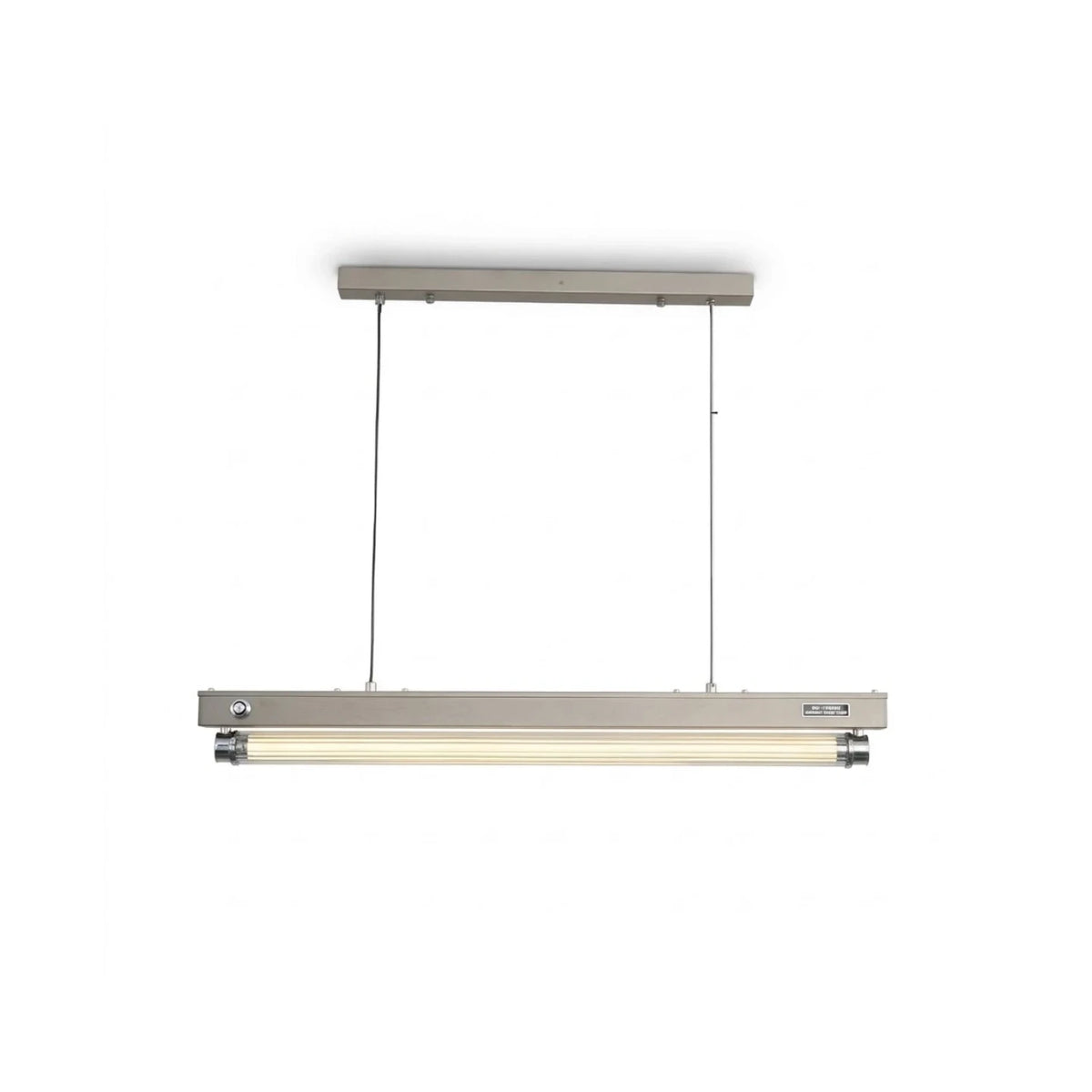 Modern Wood and Metal Linear Pendant Light with Brushed Canopy on Pure White Background