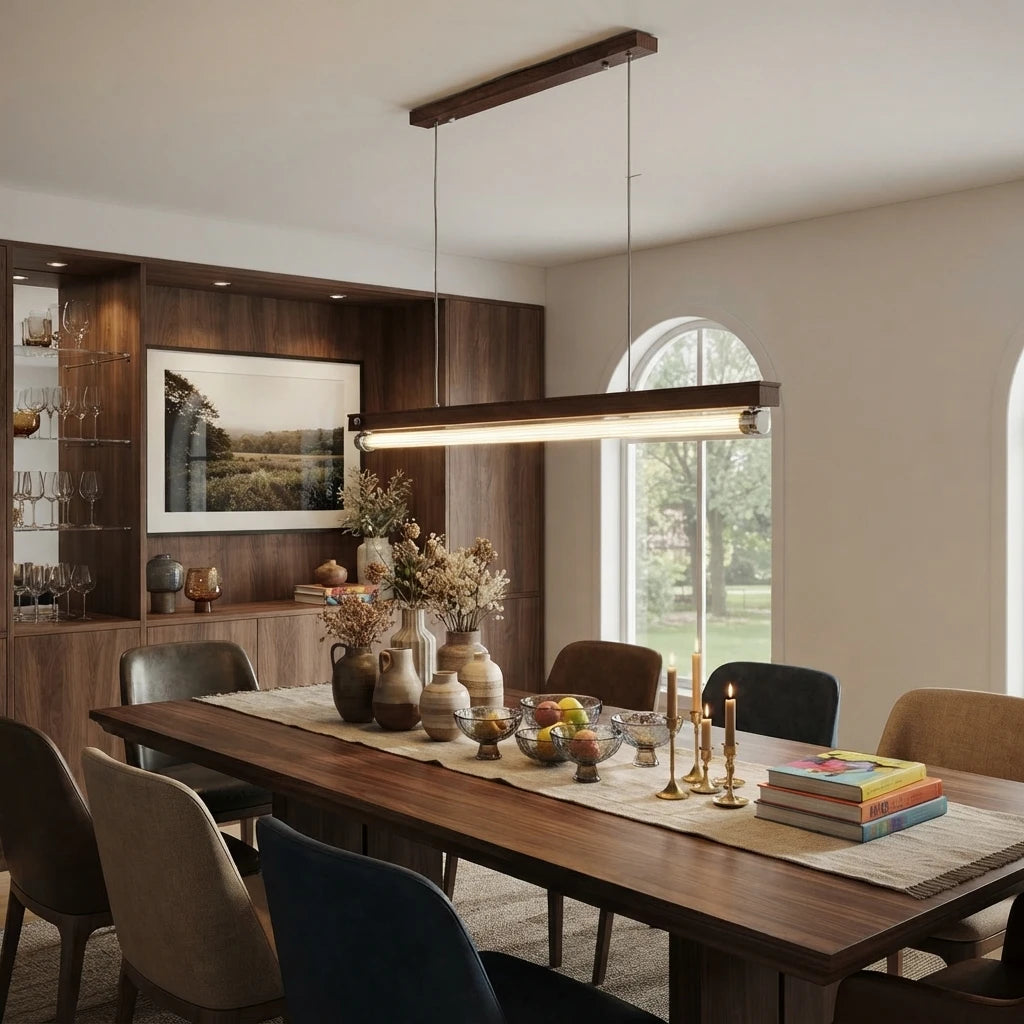 Modern Linear Pendant Light in Formal Dining Room