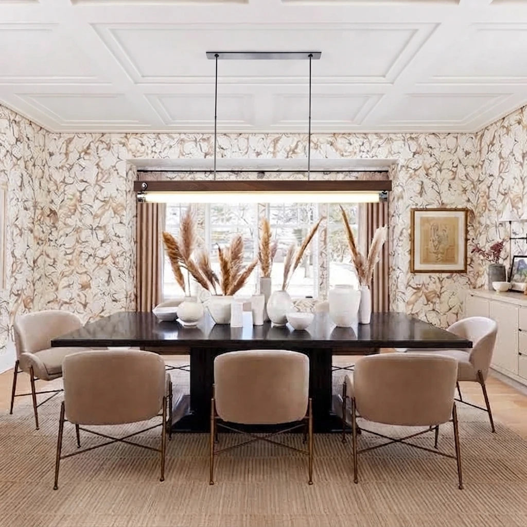 Modern Linear Pendant Light Over Contemporary Dining Table