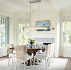Modern Wood Linear Pendant Light in Bright Dining Room