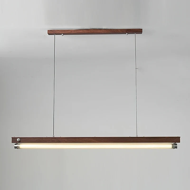 Illuminated Modern Wood Linear Pendant Light Studio View
