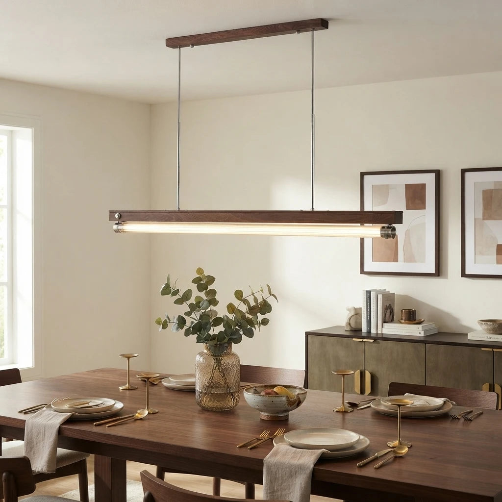 Modern Linear Pendant Light Over Dining Room Table
