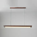 Angled View of Illuminated Modern Wood Linear Pendant Light