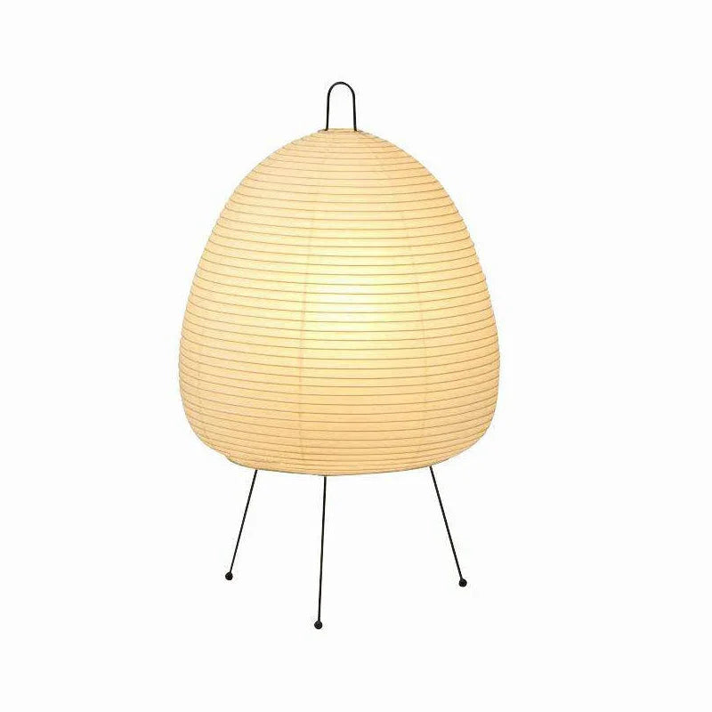 Akari Paper 1A Table Lamp isolated white background, egg-shaped noguchi rice paper tripod table light