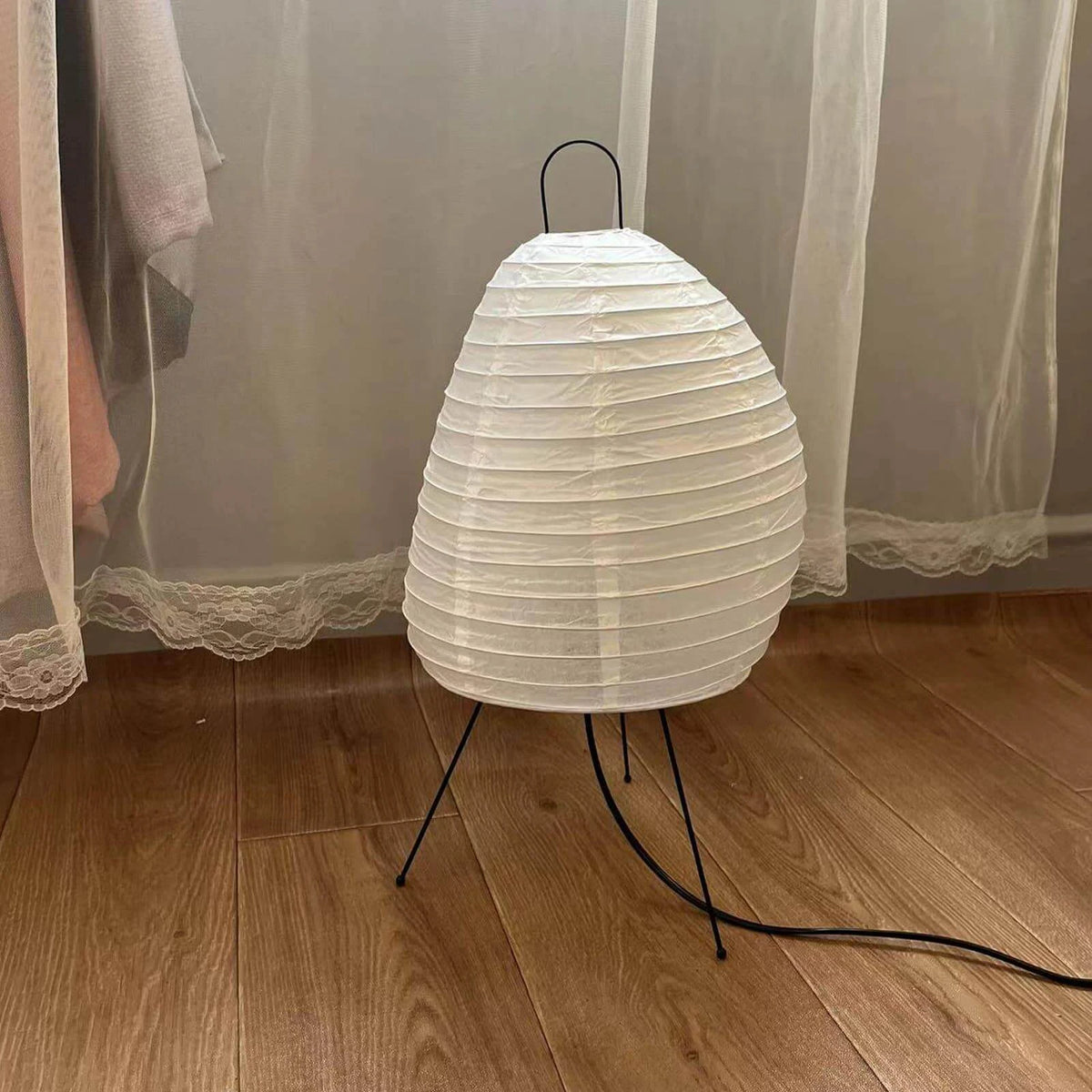 Modern Nordic Paper Lantern Table Lamp on Wooden Flooring