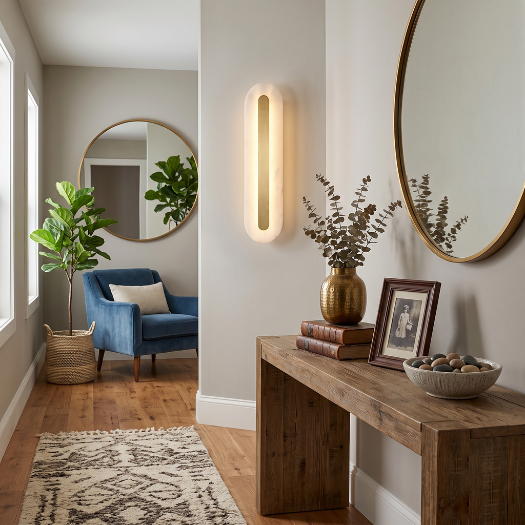 Alabaster Brass Linear Sconce