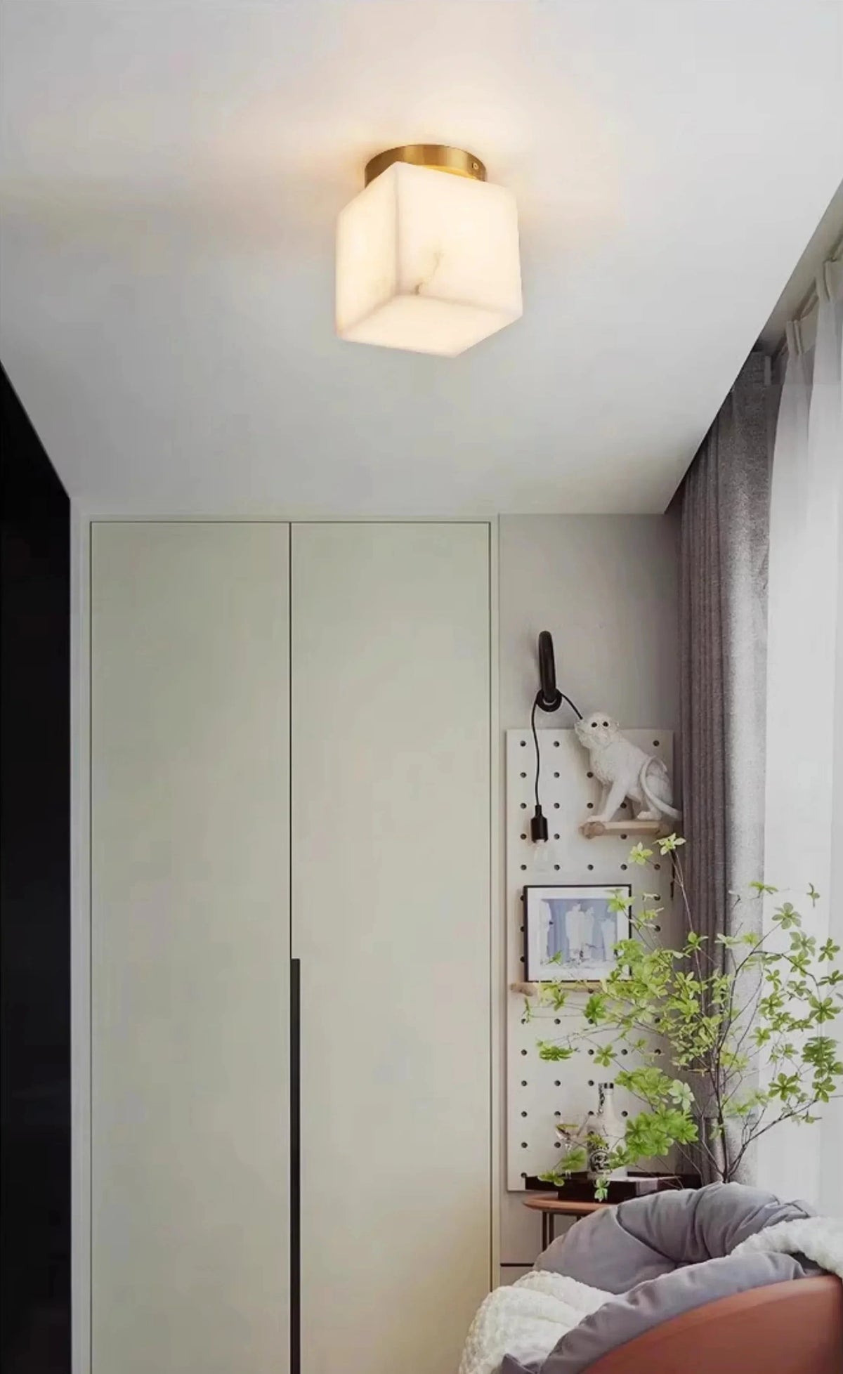 Square Alabaster Flush Mount Ceiling Light Over Wardrobe Hallway