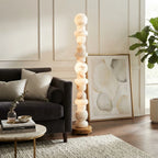 Modern Stacked Alabaster Sphere Floor Lamp in Cozy Living Area