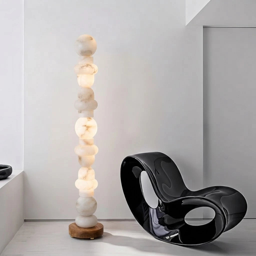 Modern Beaded Alabaster Floor Lamp in Minimalist Interior Decor