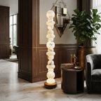 Modern Stacked Alabaster Sphere Floor Lamp in Grand Foyer Interior